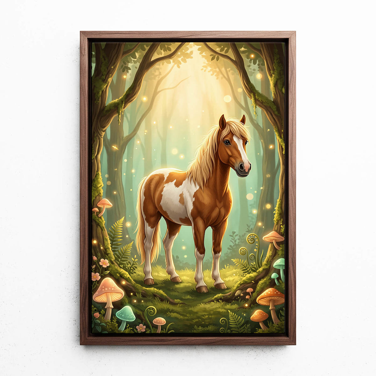 Retrato de caballo en estilo fantasía / cartoon a partir de tu foto - lienzo con marco nogal