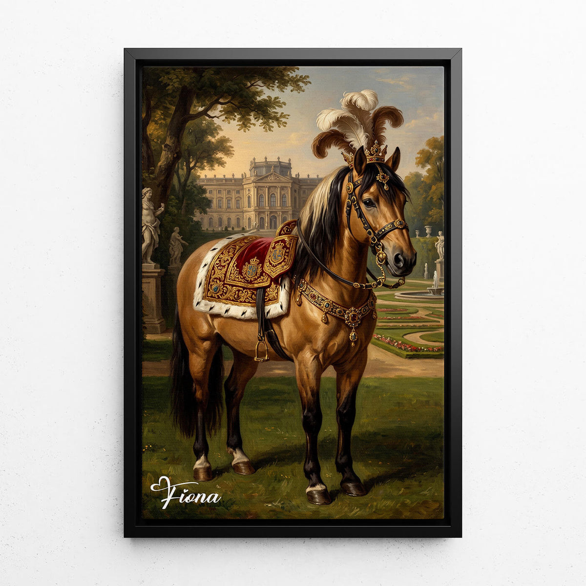 Retrato de caballo en estilo renacentista a partir de tu foto - lienzo con marco negro