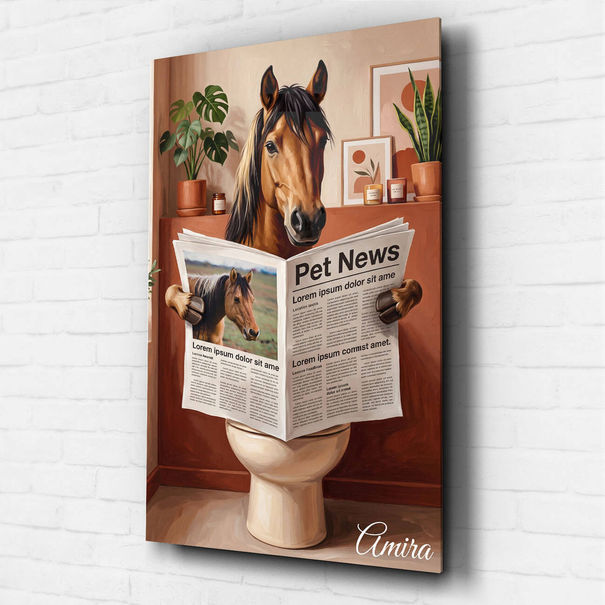 Retrato divertido de caballo en el inodoro a partir de tu foto - vidrio acrílico